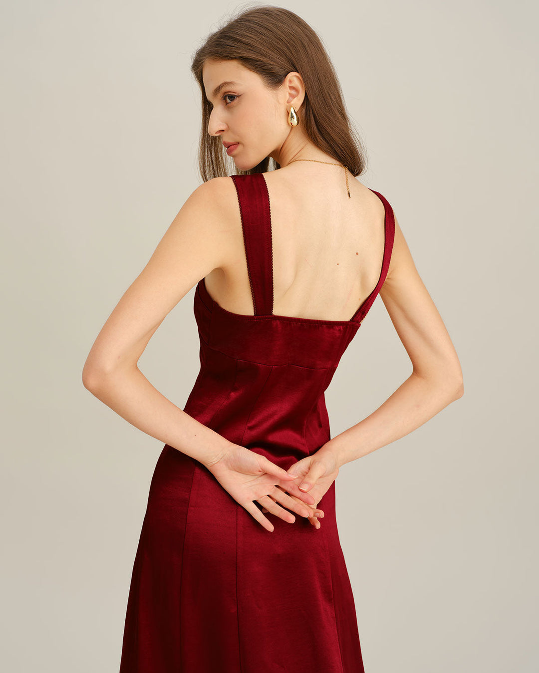 Morgan and Brooke | A-Line Maxi Dress for Women in Red with Sweetheart Neck