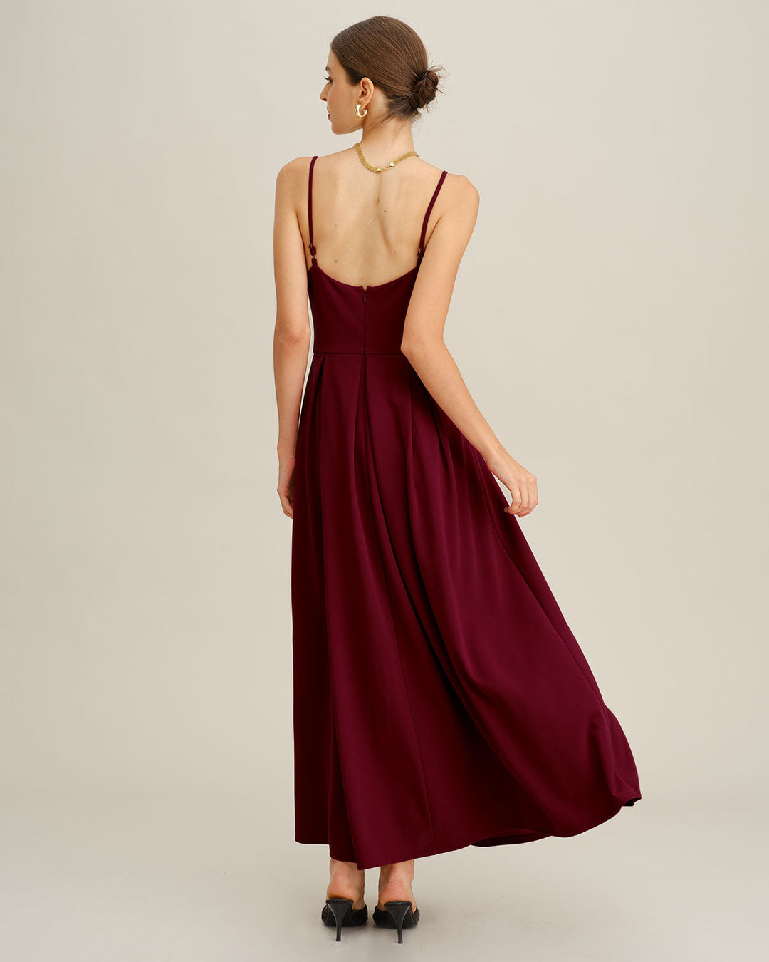 Morgan and Brooke | Pleated Slip Maxi Dress for Women in Wine Red