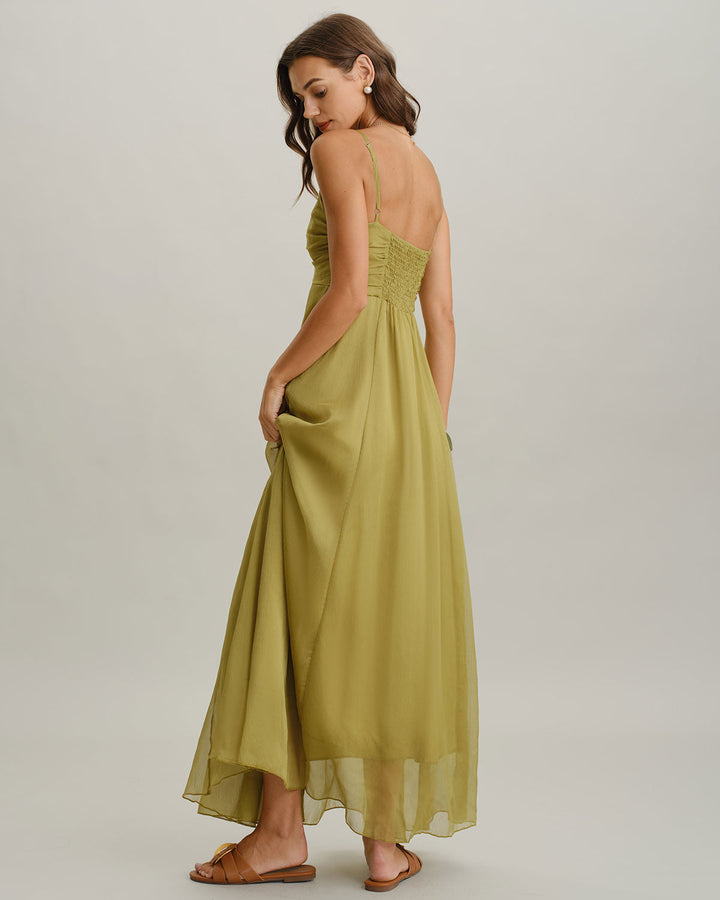Morgan and Brooke | Green Ruched Maxi Dress