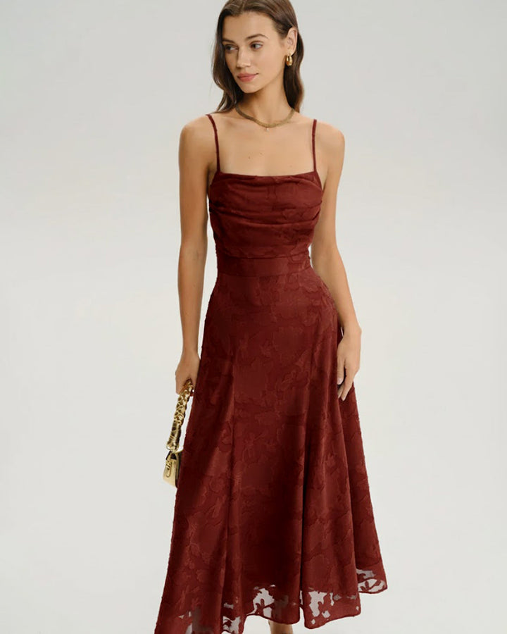Morgan and Brooke | Brick Red Floral Maxi Dress