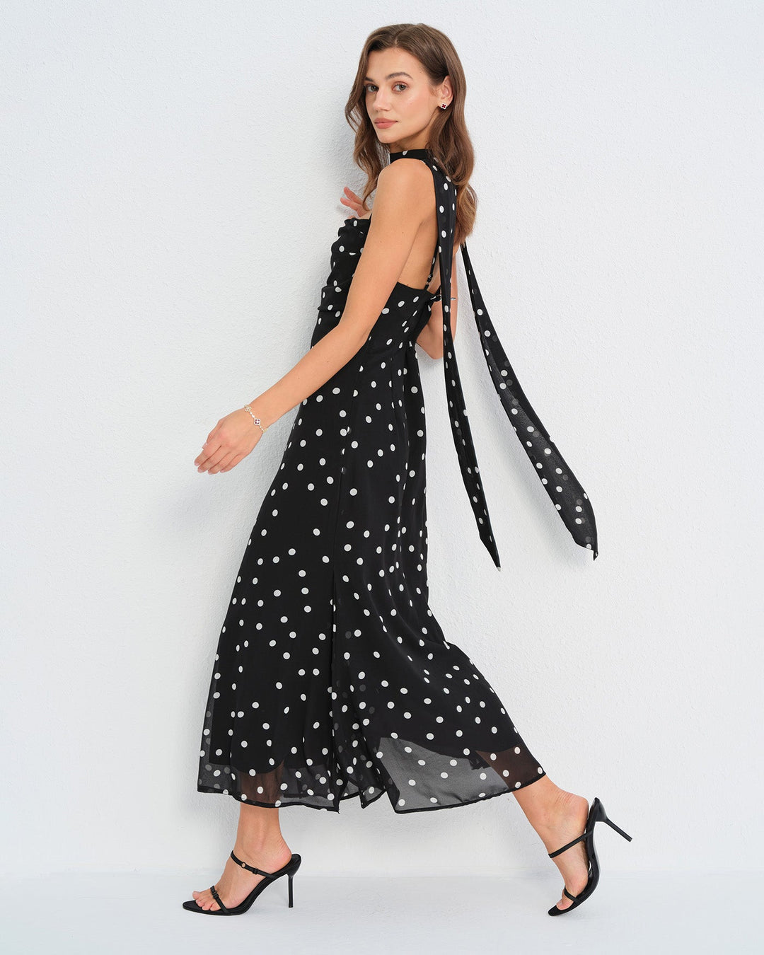 Morgan and Brooke | Black Polka Dot Maxi Dress