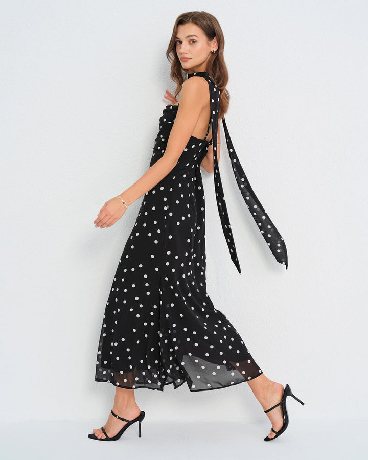 Morgan and Brooke | Black Polka Dot Maxi Dress