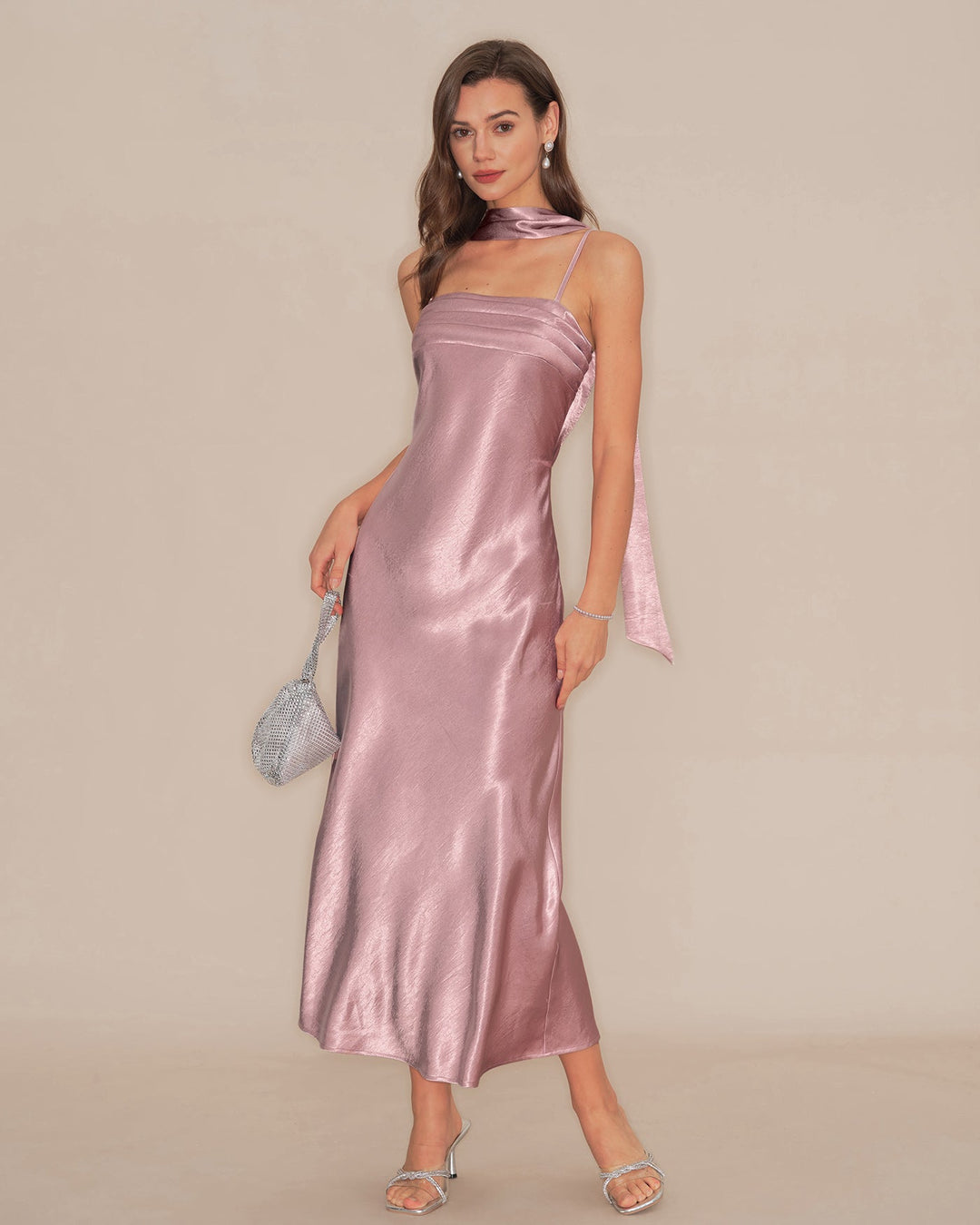 Morgan and Brooke | Satin Maxi Dress for Women in Pink