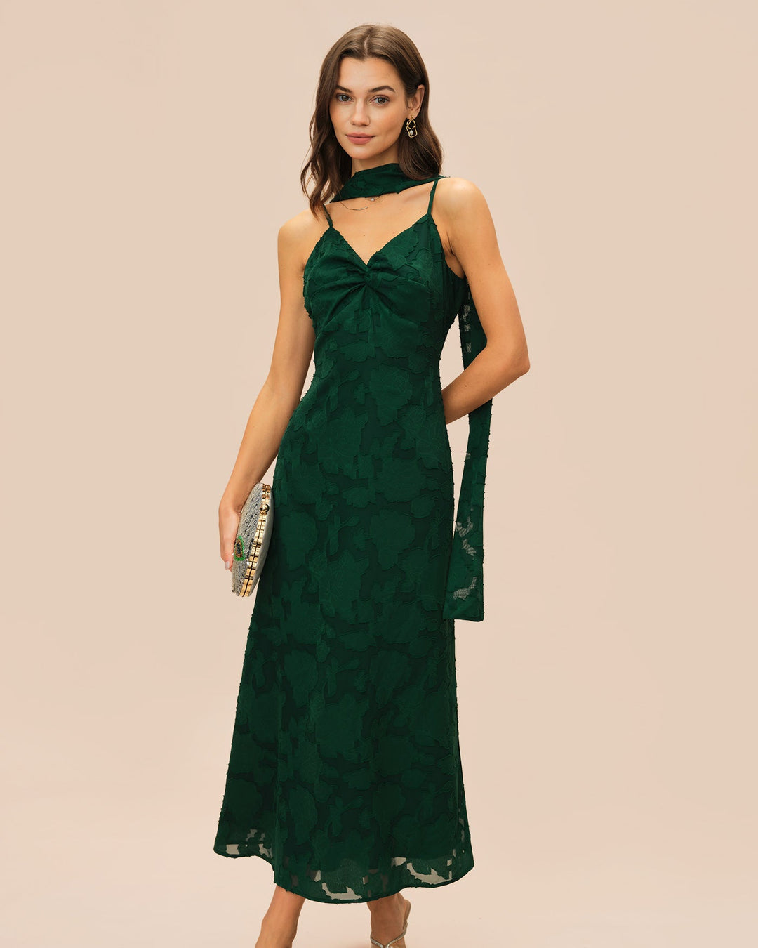 Morgan and Brooke | Green Jacquard Slip Maxi Dress
