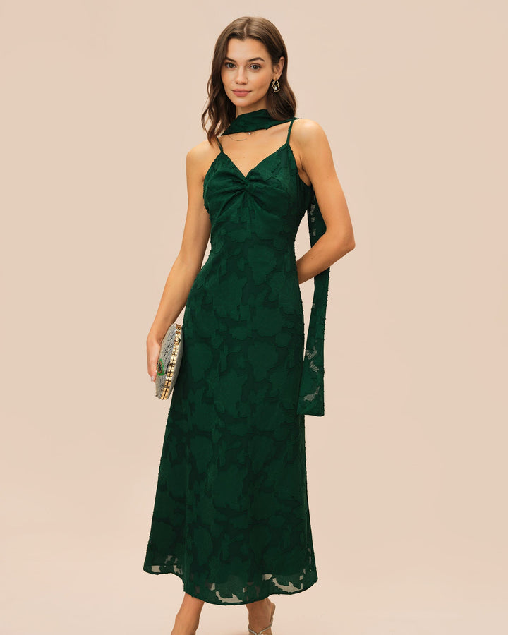 Morgan and Brooke | Green Jacquard Slip Maxi Dress