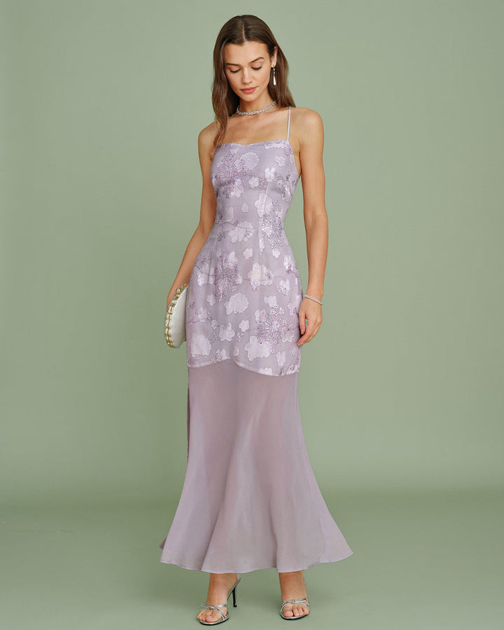 Morgan and Brooke | Jacquard Slip Maxi Dress for Women in Purple
