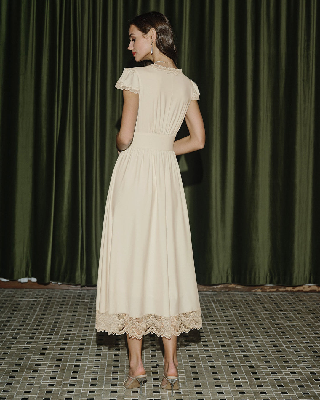 Morgan and Brooke | Lace Maxi Dress for Women in Apricot