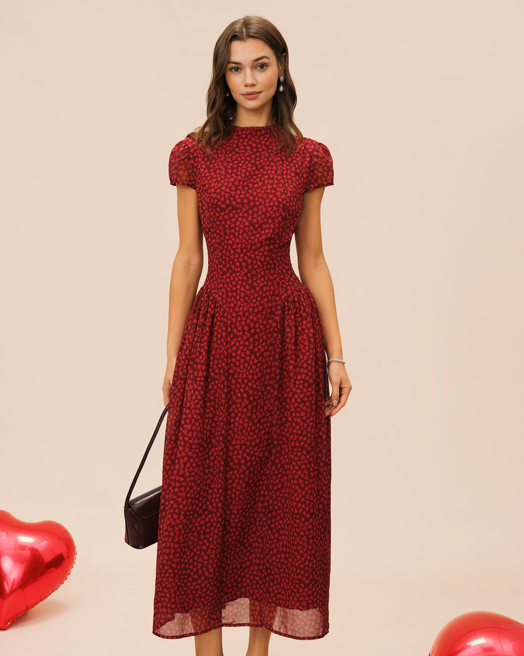 Morgan and Brooke | Cap Sleeve Floral Maxi Dress, Women's, Red