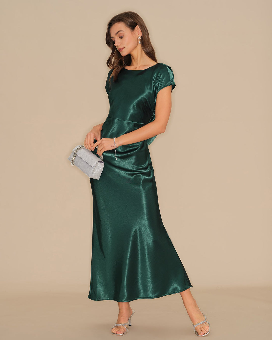 Morgan and Brooke | Satin Maxi Dress for Women in Green