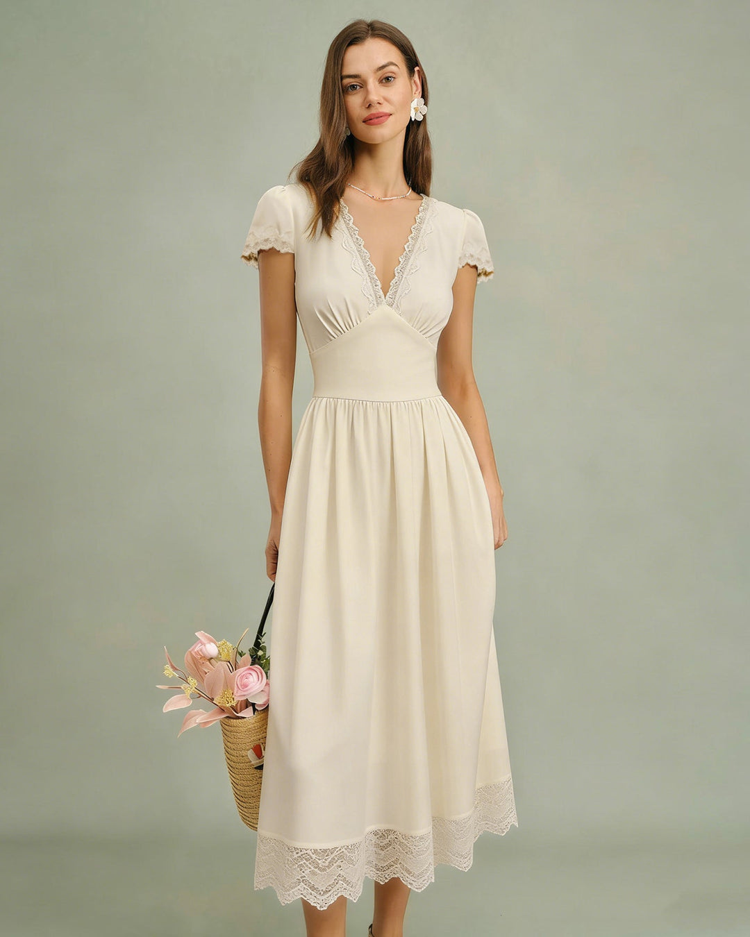 Morgan and Brooke | Lace Maxi Dress for Women in Apricot