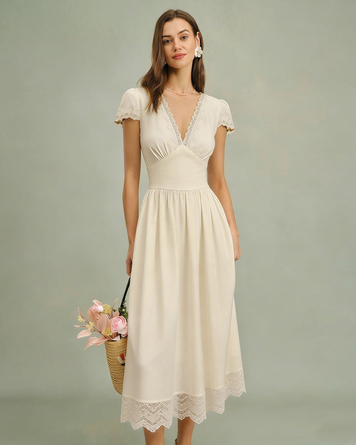 Morgan and Brooke | Lace Maxi Dress for Women in Apricot