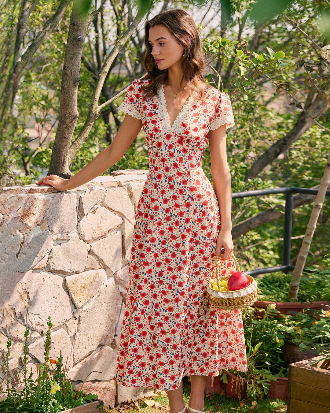 Morgan and Brooke | V Neck Lace Floral Maxi Dress