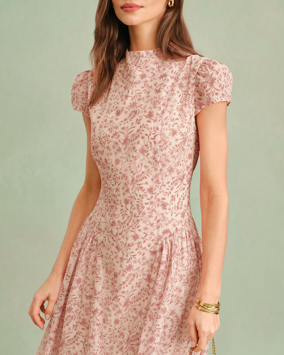 Morgan and Brooke | Floral Maxi Dress for Women in Pink with Mock Neck
