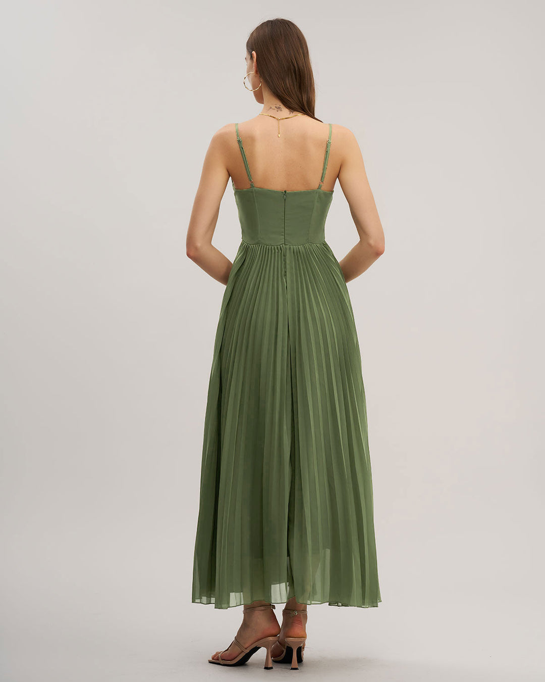Morgan and Brooke | Green Sweetheart Neck Flowy Maxi Dress