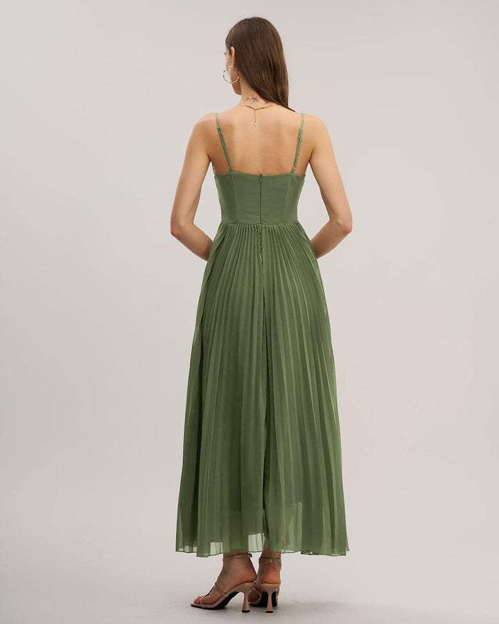 Morgan and Brooke | Green Sweetheart Neck Flowy Maxi Dress