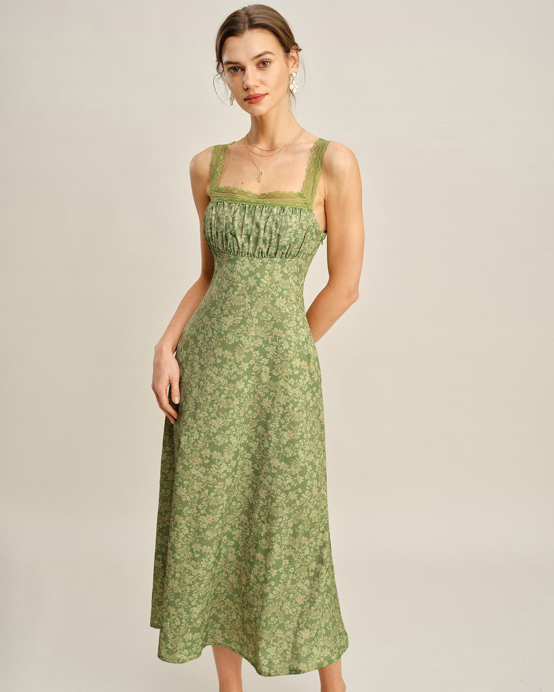 Morgan and Brooke | Floral Lace Maxi Dress in Green