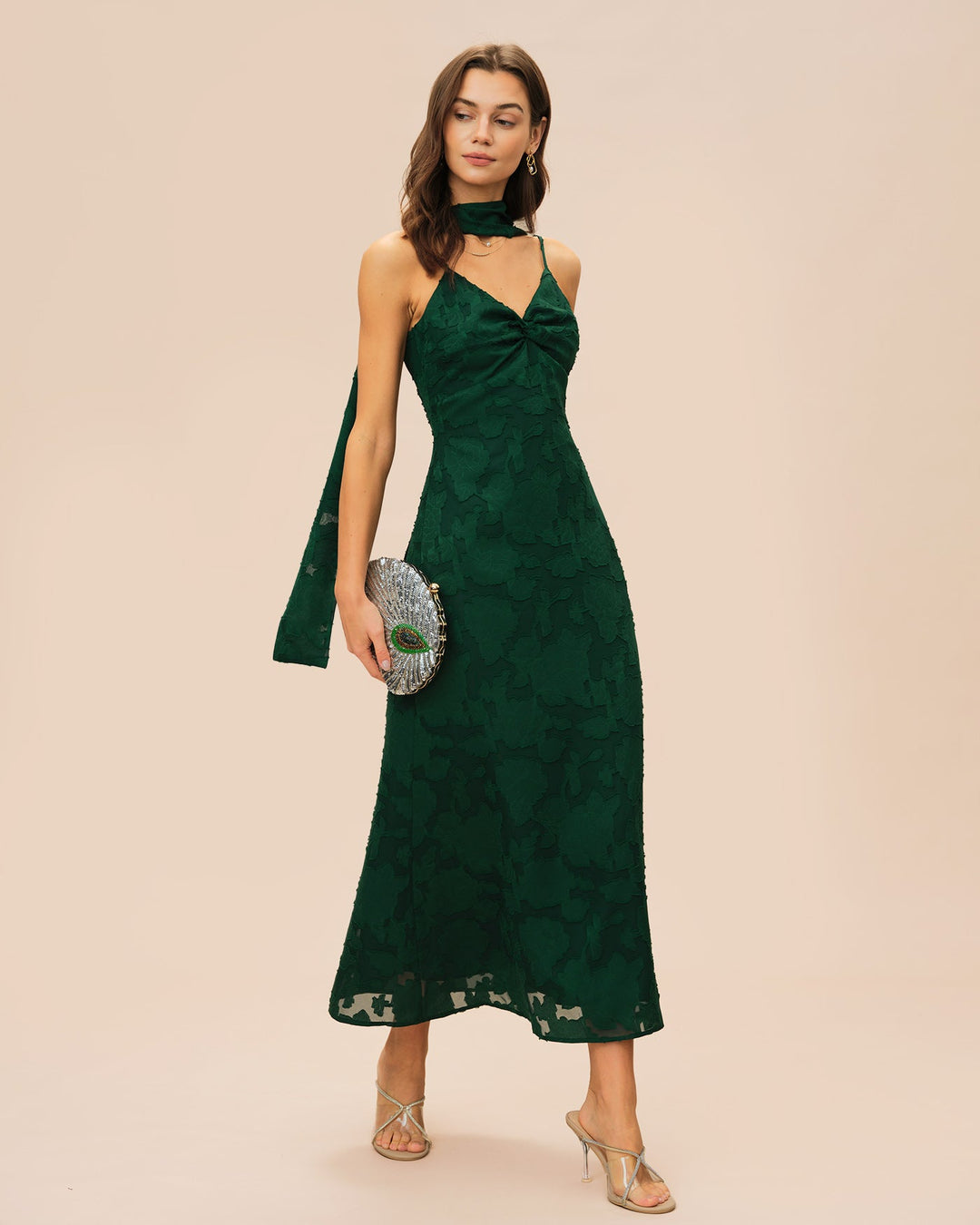 Morgan and Brooke | Green Jacquard Slip Maxi Dress
