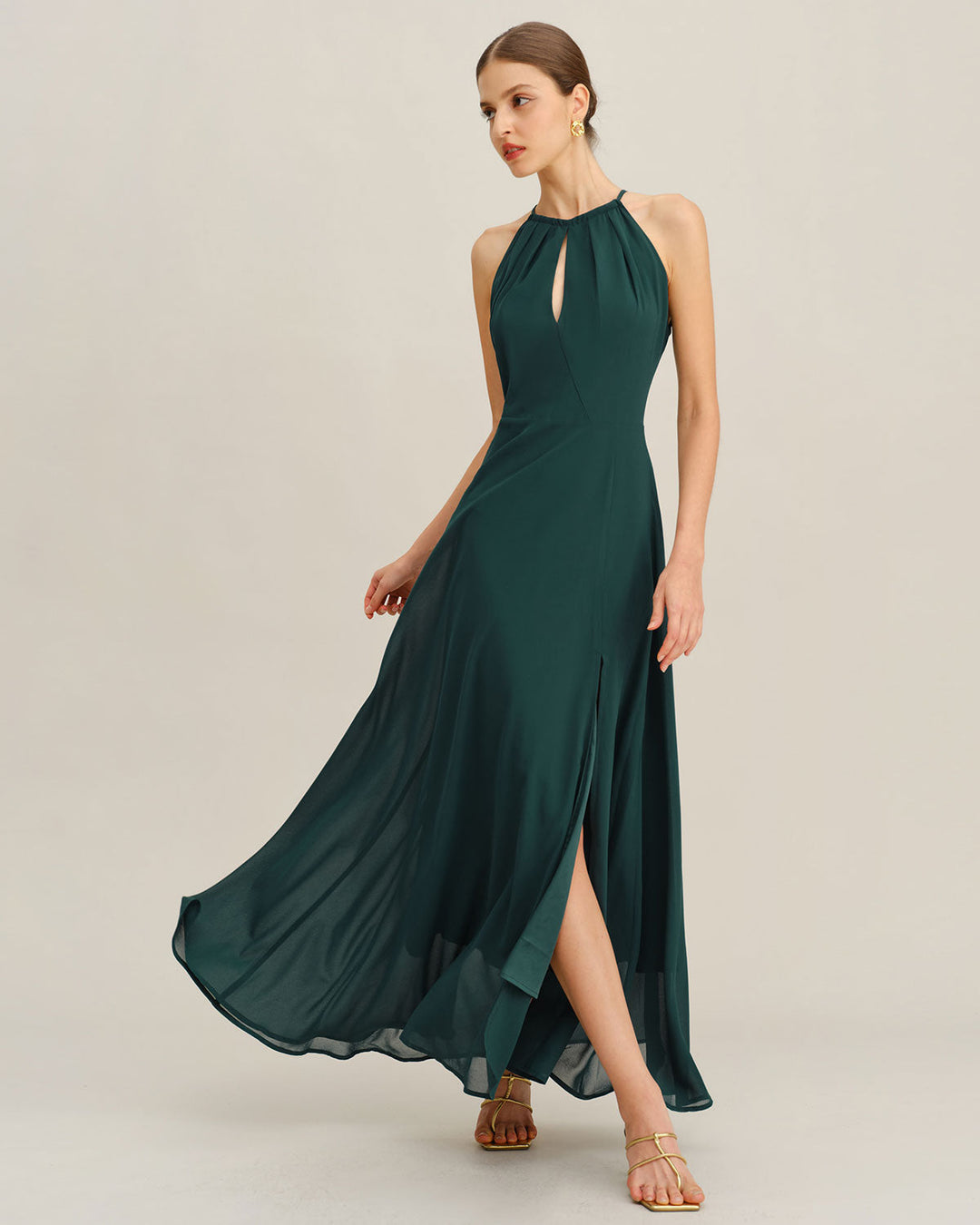 Morgan and Brooke | Chiffon Slit Maxi Dress for Women in Green