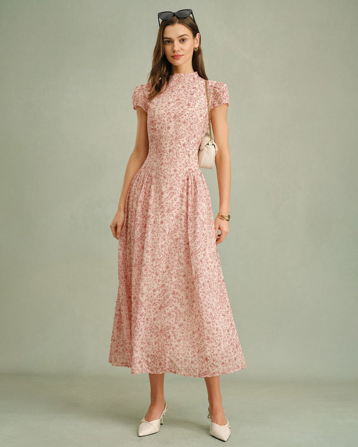 Morgan and Brooke | Floral Maxi Dress for Women in Pink with Mock Neck