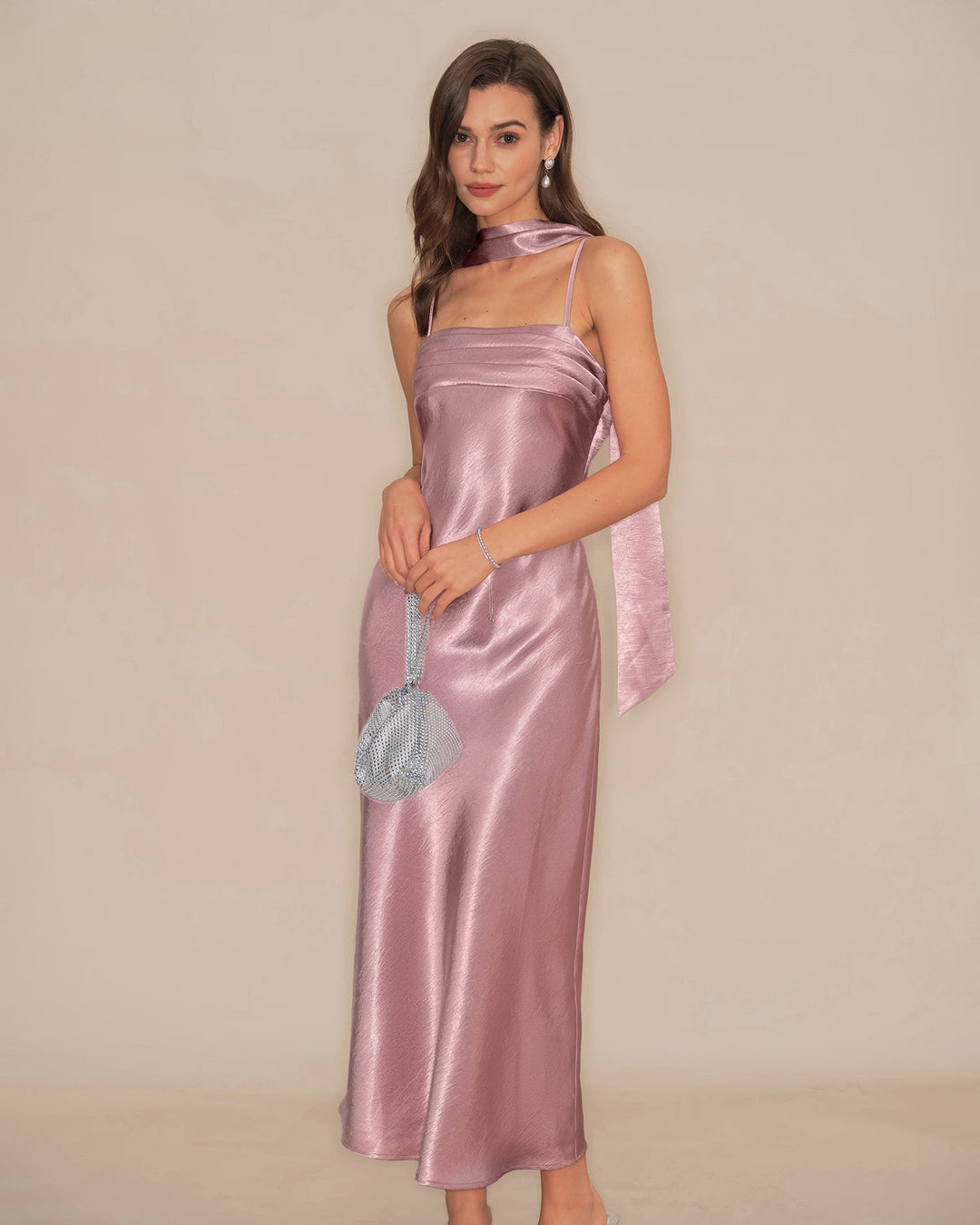 Morgan and Brooke | Satin Maxi Dress for Women in Pink