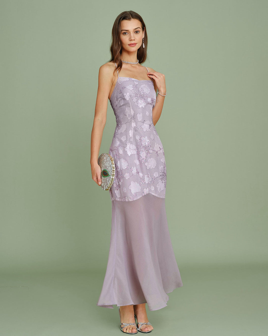 Morgan and Brooke | Jacquard Slip Maxi Dress for Women in Purple