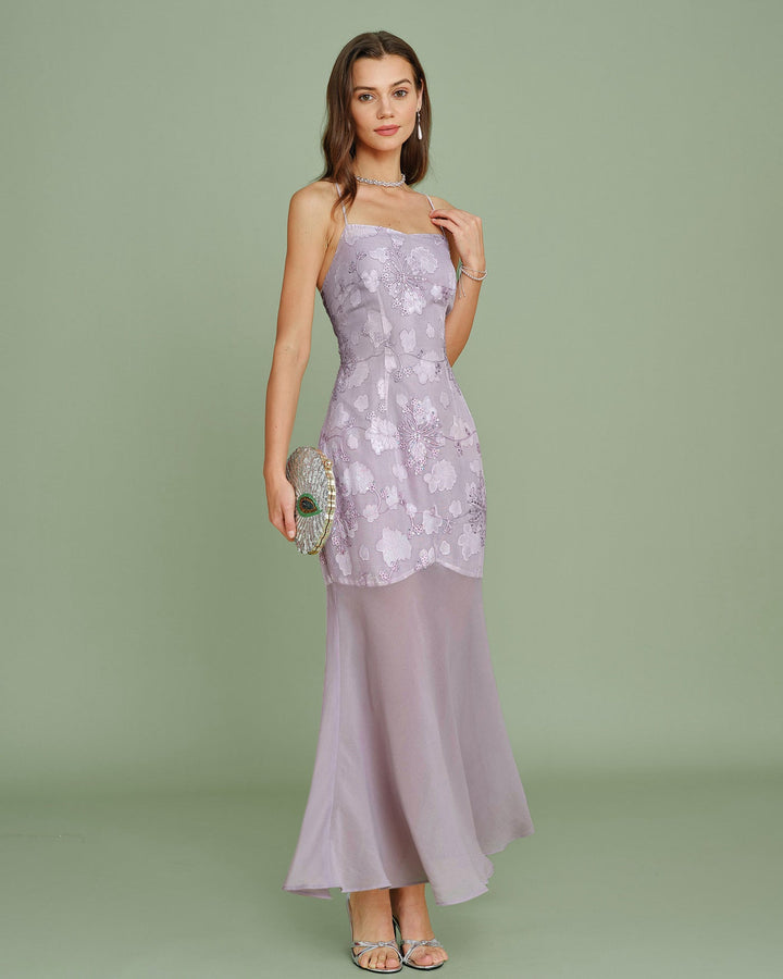Morgan and Brooke | Jacquard Slip Maxi Dress for Women in Purple