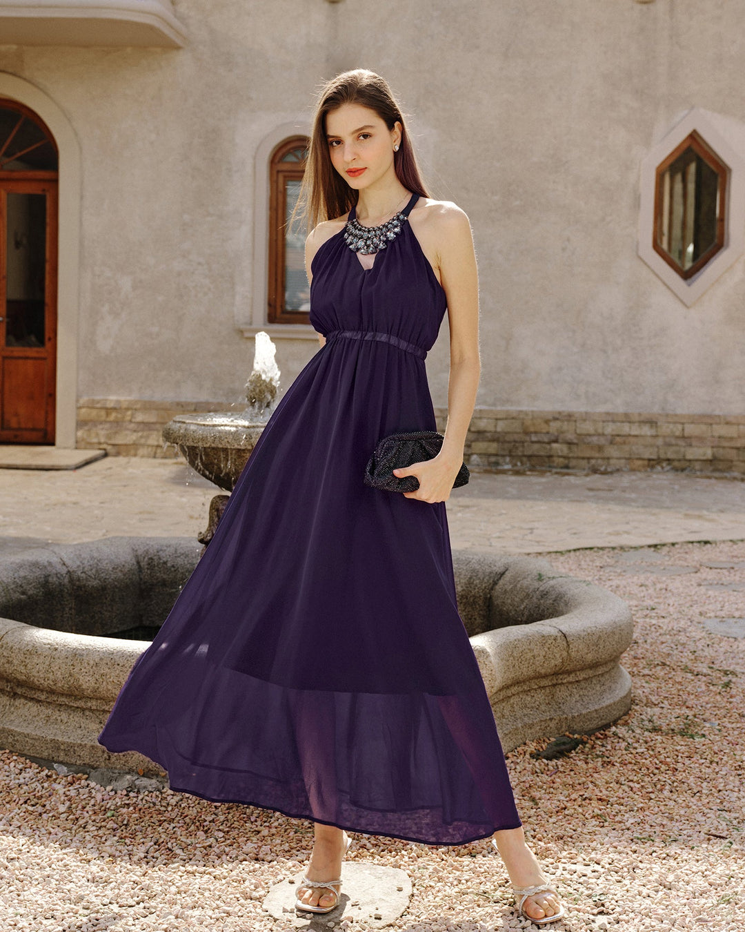Morgan and Brooke | Halter Maxi Dress for Women in Purple