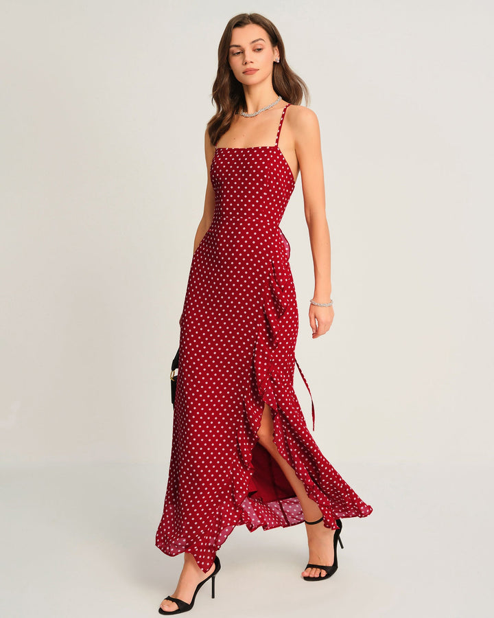 Morgan and Brooke | Red Polka Dot Maxi Dress