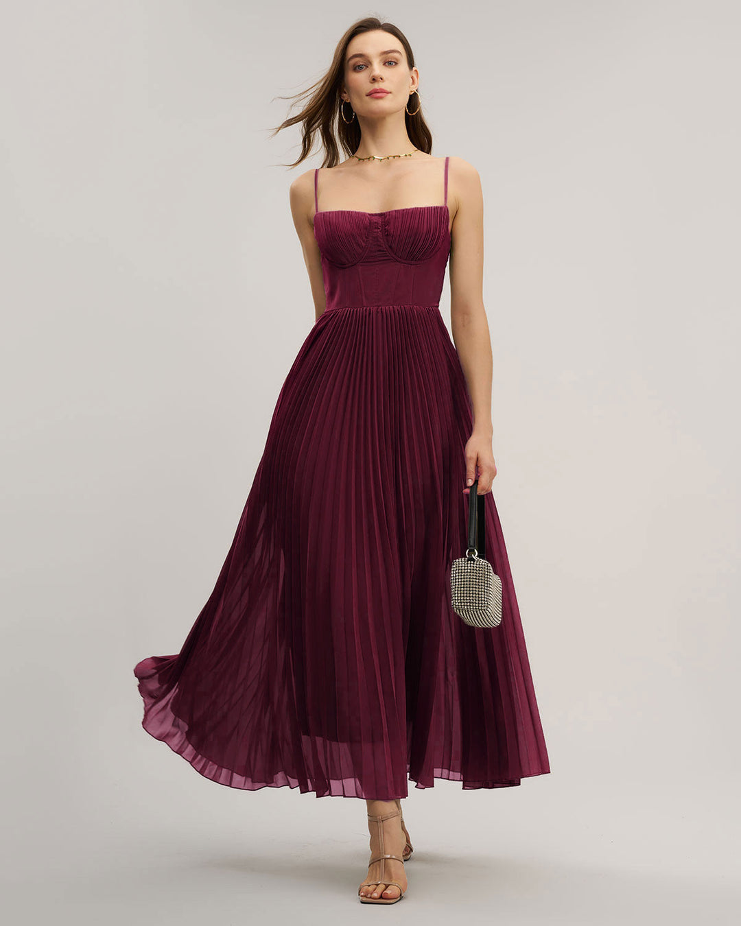 Morgan and Brooke | Wine Red Sweetheart Neck Maxi Dress