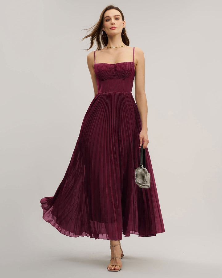 Morgan and Brooke | Wine Red Sweetheart Neck Maxi Dress