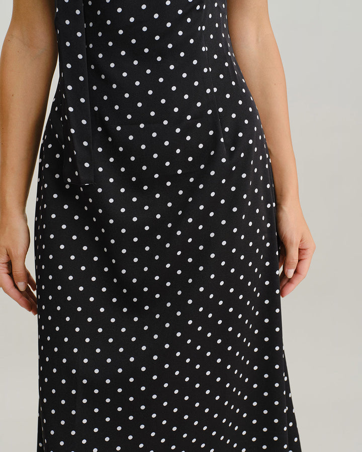 Morgan and Brooke | Black Polka Dot Cowl Neck Maxi Dress