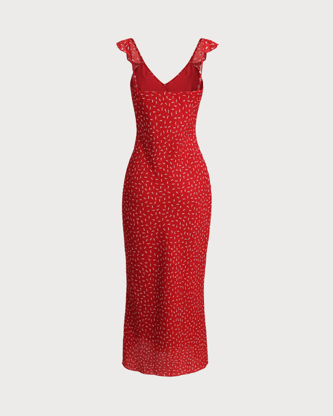 Morgan and Brooke | Floral V Neck Ruffle Maxi Dress for Women in Red