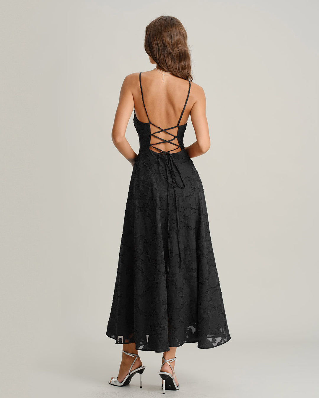 Morgan and Brooke | Jacquard Slip Maxi Dress for Women in Black