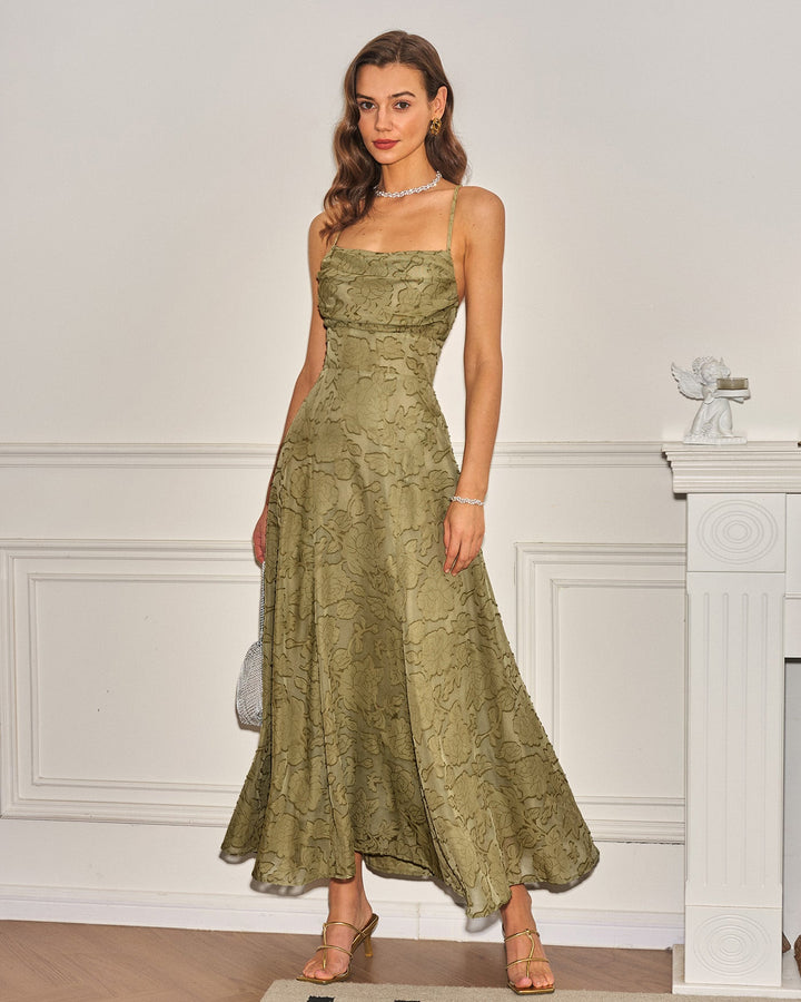 Morgan and Brooke | Sage Green Cross Jacquard Slip Maxi Dress