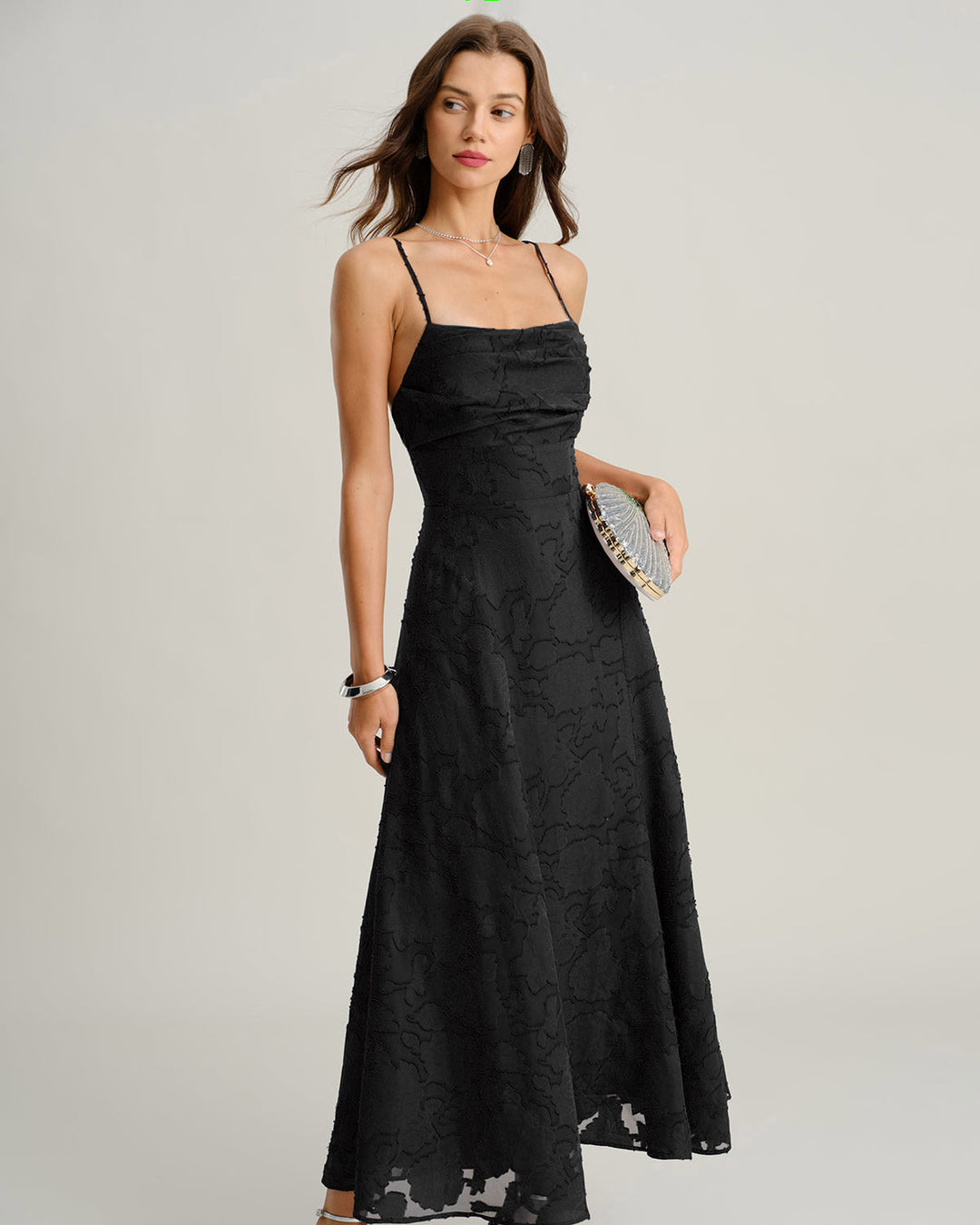 Morgan and Brooke | Jacquard Slip Maxi Dress for Women in Black