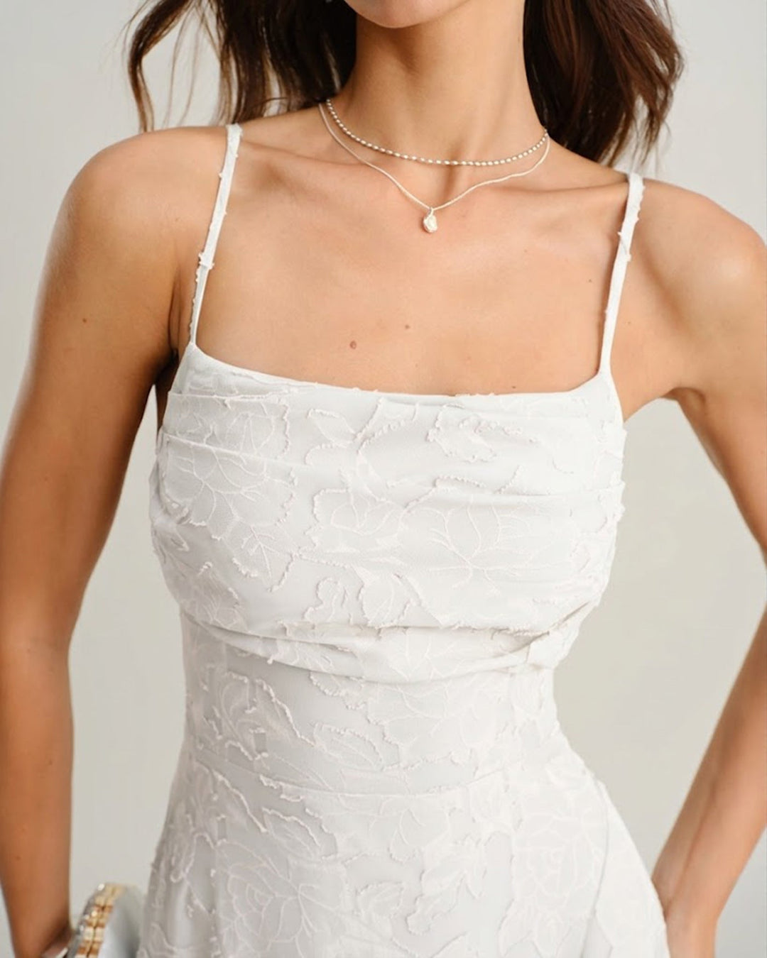 Morgan and Brooke | White Jacquard Slip Maxi Dress