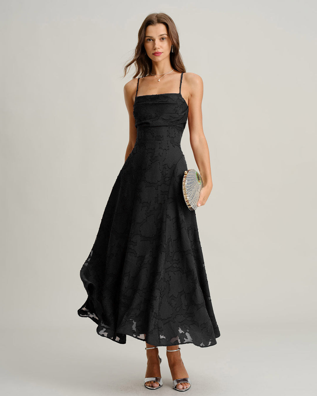 Morgan and Brooke | Jacquard Slip Maxi Dress for Women in Black