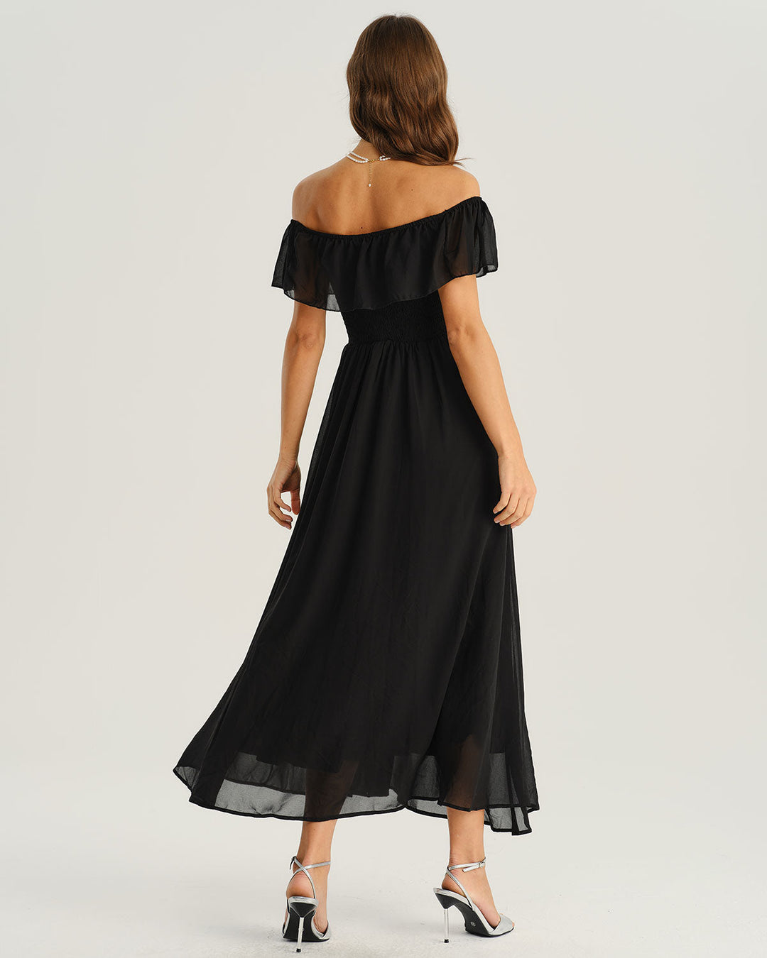 Morgan and Brooke | Off The Shoulder A-Line Maxi Dress in Black