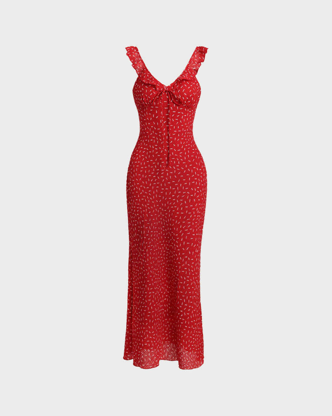 Morgan and Brooke | Floral V Neck Ruffle Maxi Dress for Women in Red