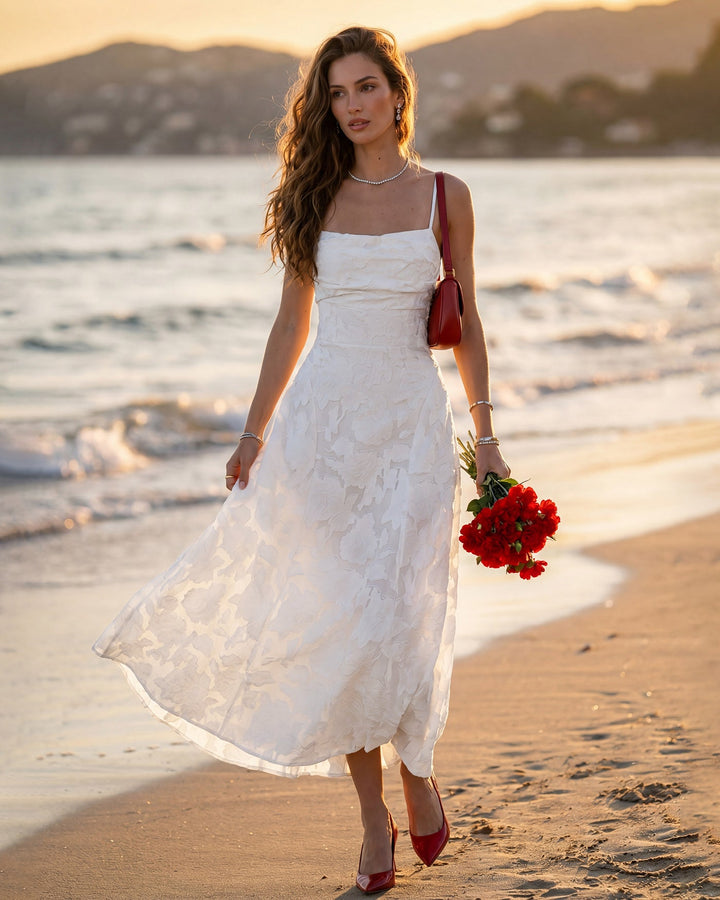 Morgan and Brooke | White Jacquard Slip Maxi Dress
