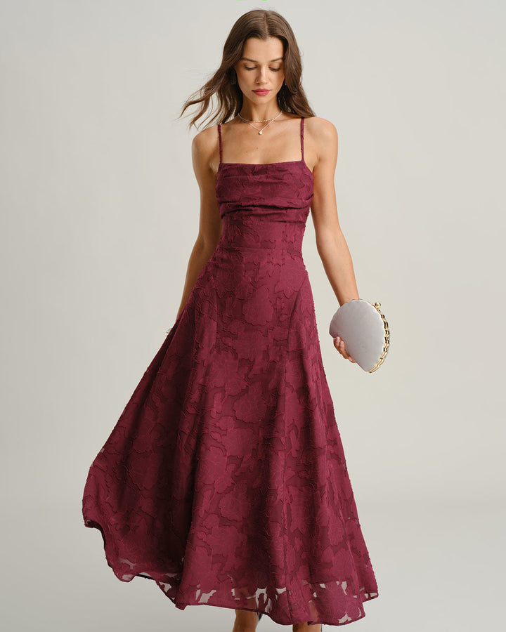 Morgan and Brooke | Jacquard Slip Maxi Dress for Women in Wine Red