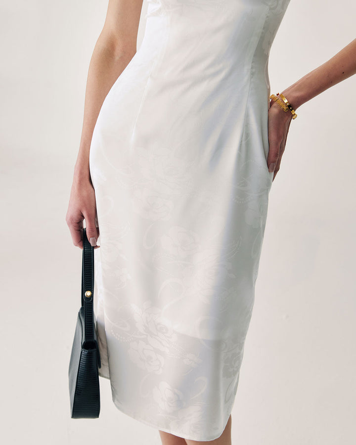 Morgan and Brooke | White Beaded Slip Midi Dress