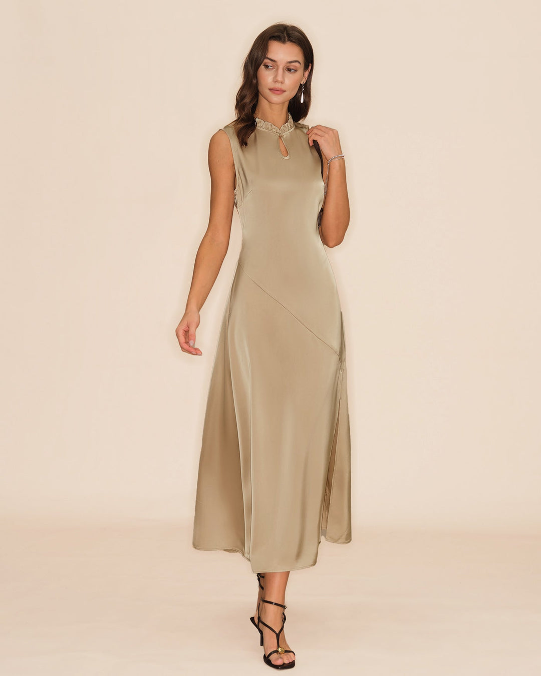 Morgan and Brooke | Ruffled Midi Dress for Women in Apricot