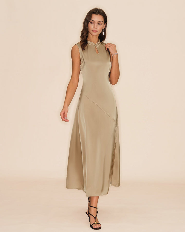 Morgan and Brooke | Ruffled Midi Dress for Women in Apricot