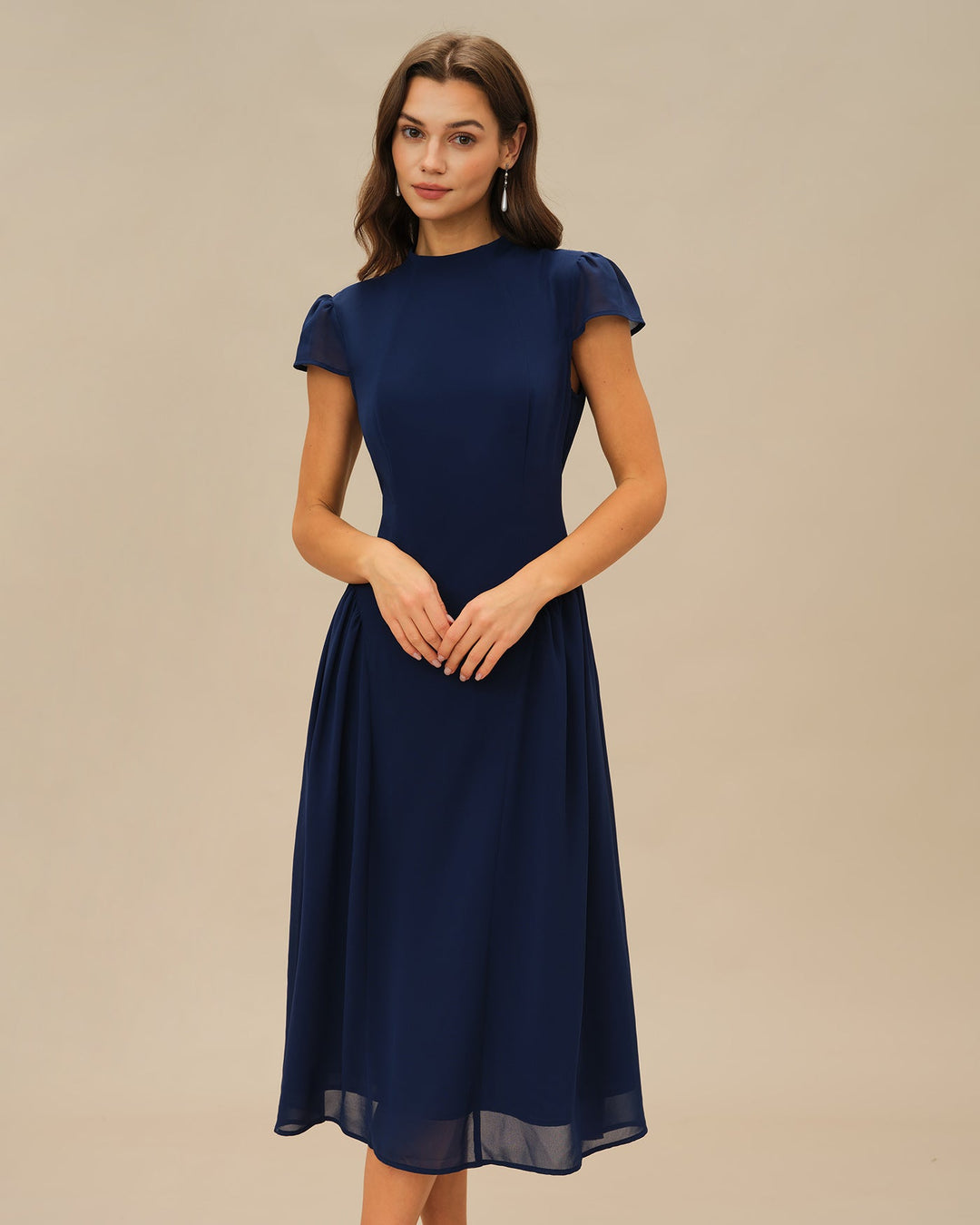 Morgan and Brooke | Puffed Sleeve Midi Dress for Women in Blue