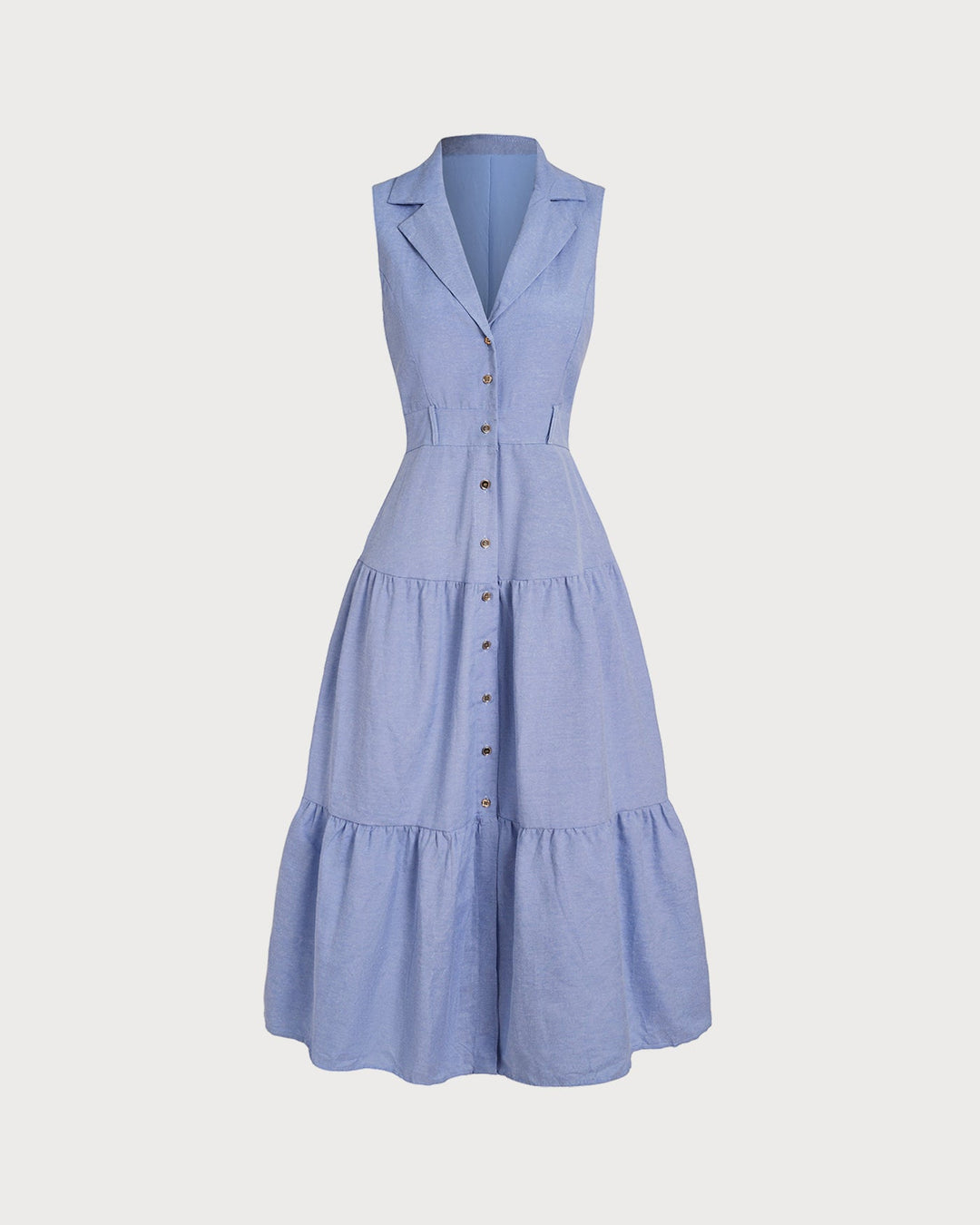 Morgan and Brooke | V Neck Button Midi Dress for Women in Blue