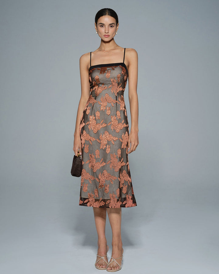 Morgan and Brooke | Floral Slip Midi Dress in Caramel