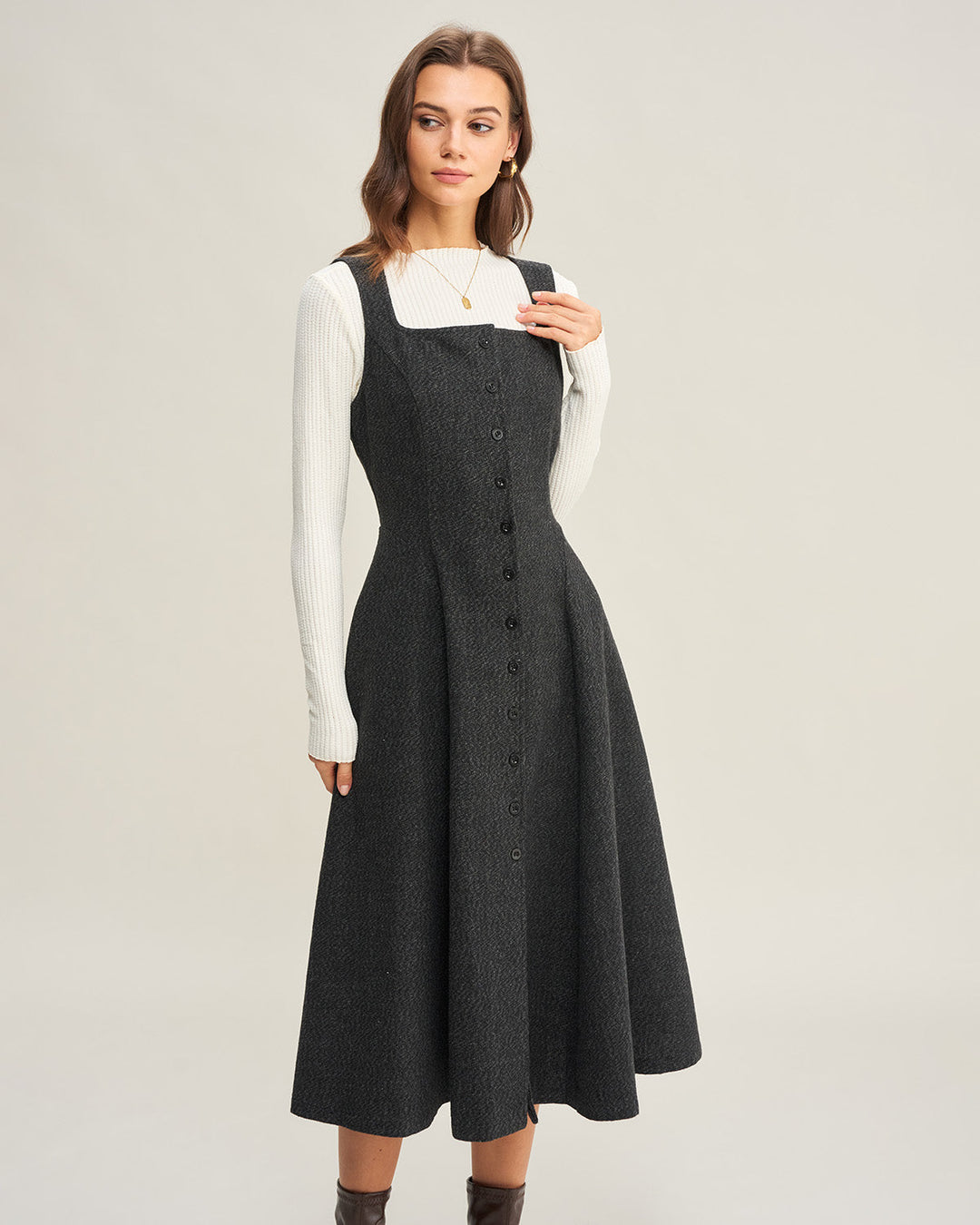 Morgan and Brooke | Grey Tweed Sleeveless Midi Dress