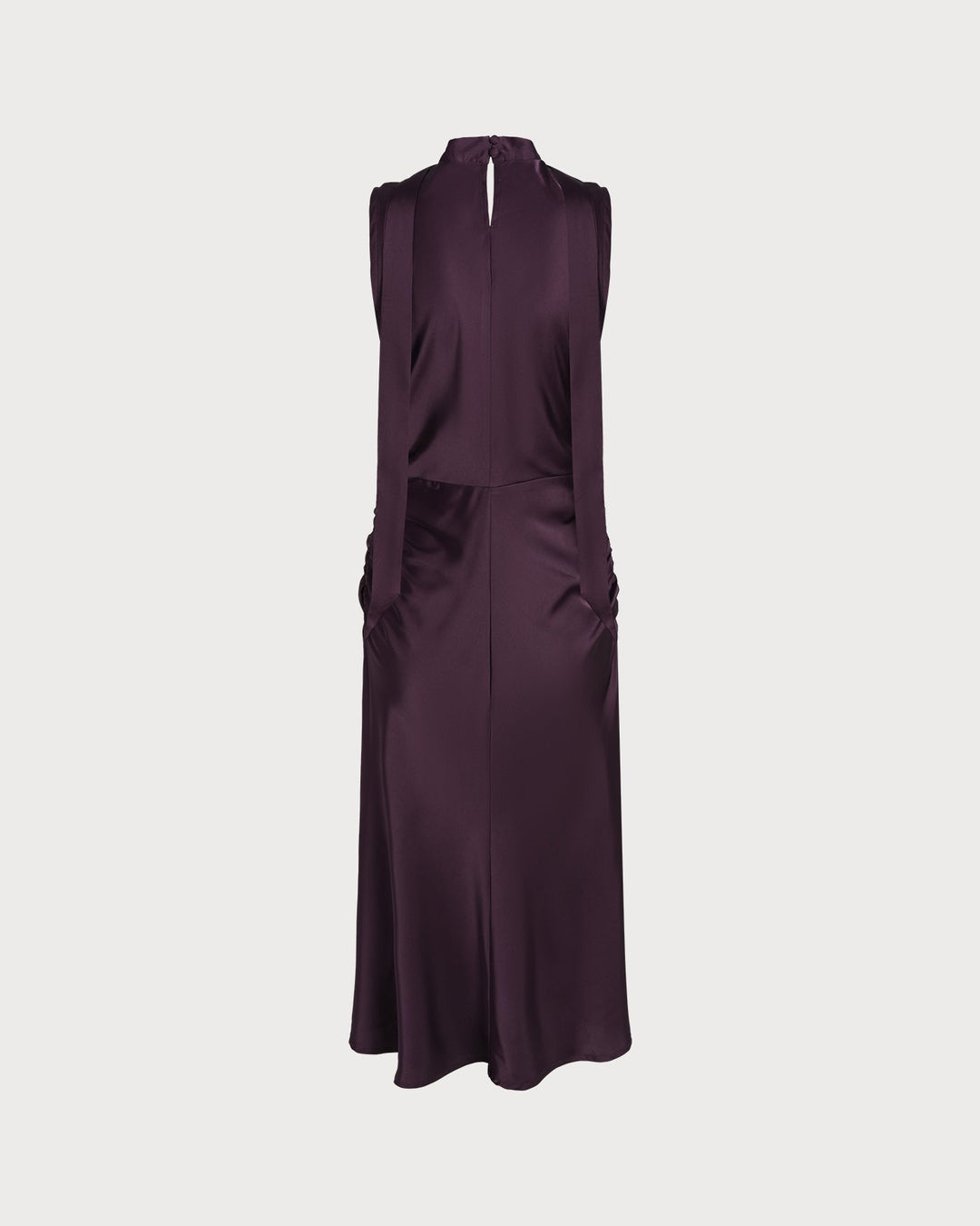 Morgan and Brooke | Satin Midi Dress for Women in Purple with Cowl Neck and Mermaid Fit