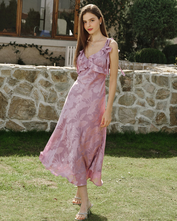 Morgan and Brooke | Jacquard Slip Maxi Dress for Women in Purple